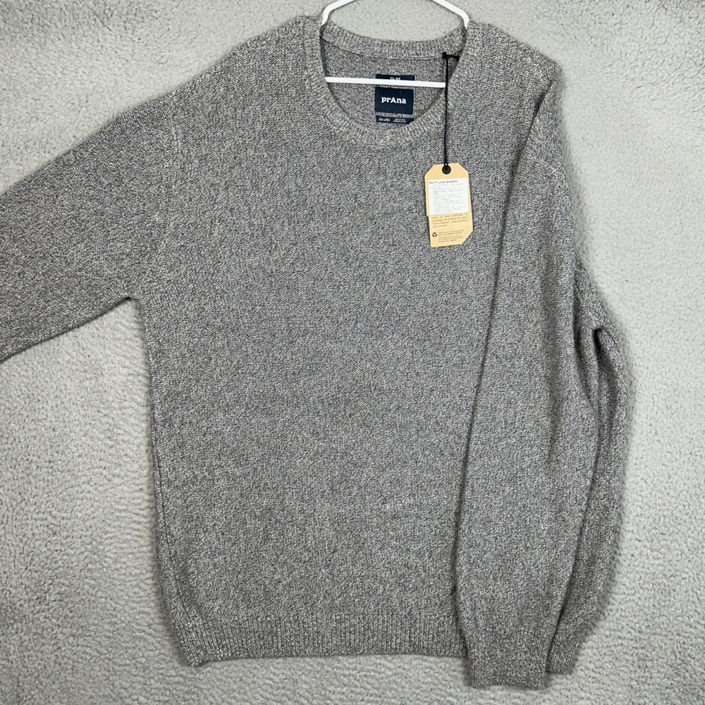 NEW Prana North Loop Sweater Men 2XL Grey Slim Fit Knit Crew Neck Organic Cotton